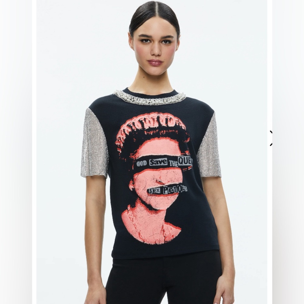Alice + Olivia by Stacey Bendet TARI EMBELLISHED CRYSTAL SLEEVE TEE